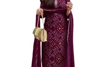GoSriKi Women’s Rayon Viscose Straight Bandhej Printed Kurta Set with Pant & Dupatta – Stylish, Comfortable & Perfect for All Occasions