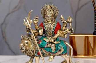 Divine Craftsmanship for Spiritual Ambience – AONA Brass Durga Idol for Temple and Home Puja