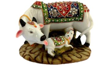 Divine Elegance for Every Space – Ansh Outlet Cow Statue for Home & Office Decorative Polyresin Kamdhenu Statue
