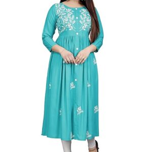 KrazzyKudy Women’s Rayon Flared Embroidery Kurti