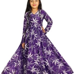 Fashion Dream Girls Maxi Floral Printed Fit & Flare Dress|Ethnic Dresses|Gown (FDGDRS00184 VLT 40_Violet_13-14 Yrs)