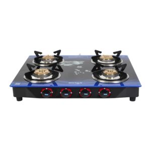 MILTON Premium 4 Burner Blue Manual Ignition Glass Top Gas Stove,