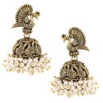 Timeless South Indian Elegance – MEENAZ Traditional Wedding Temple Gold Oxidised Peacock Jhumkas