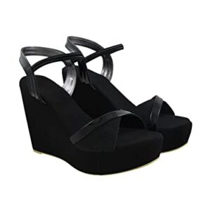 Shoetopia Women's Platform Heel Sandal-EU37 /UK4 /Black