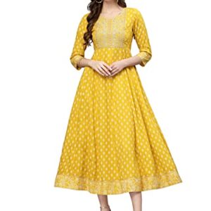 Stylum Women's Embroidered Long Kurta Mustard