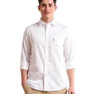 U.S. POLO ASSN. Mens Cotton Solid Satin FS Regular Fit Shirts (USSHTFX0019_White_Medium)