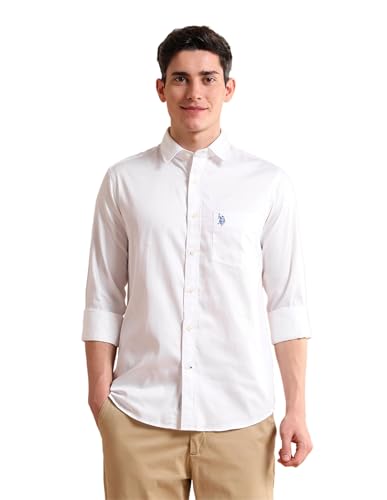 U.S. POLO ASSN. Mens Cotton Solid Satin FS Regular Fit Shirts (USSHTFX0019_White_Medium)
