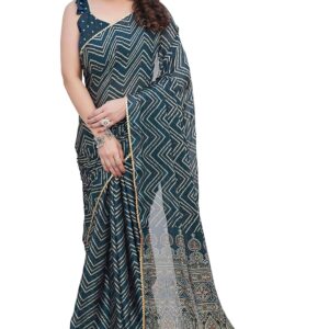 MIRCHI FASHION Women Ready to Wear Chiffon Georgette Saree with Blouse Piece | Readymade 1 Minute Sarees | Pre Draped Sari