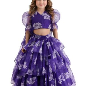 Naixa Girls Navy Blue Printed Organza Lehenga Choli Set | Ready to Wear Lehenga Choli Set | Lehenga Choli Set for Girls | Lehenga Choli Set for Kids (SE07)