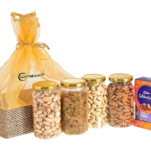 NUTRI MIRACLE Diwali Dry Fruits and Chocolate Gift Basket | Office Employee Gift Hamper with Diwali Greeting Card.