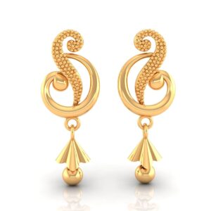 P.C. Chandra Jewellers Womens 22KT (916) Yellow Gold Dangle Drop Earrings With Swirl Design And Cone-Shaped Drop - 0.95 Grams