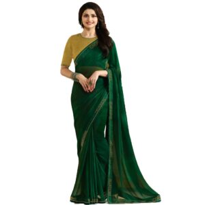 RAJESHWAR FASHION WITH RF Women's Silk & Georgette Hand Spray Paint Floral Printed Saree For Women With Stone Work Lace Border With Blouse Piece (Multicolored)