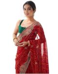 Elegant & Timeless Beauty! Sareya Veela Women’s Georgette Bandhani Printed Embroidery Saree – Perfect for Every Occasion