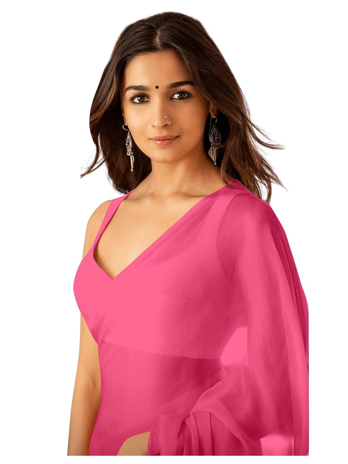 Sidhidata Women's Plain Pure Georgette Saree With Unstitched Blouse Piece (Rocky Aur Rani Ki Prem Kahani Alia Bhatt Saree)