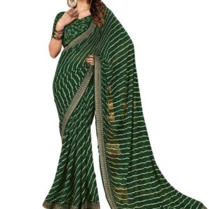 SIRIL Women's Georgette Bandhani Printed Saree With Unstitched Blouse Piece