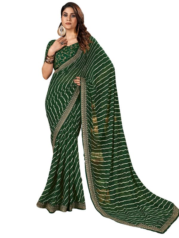 SIRIL Women's Georgette Bandhani Printed Saree With Unstitched Blouse Piece