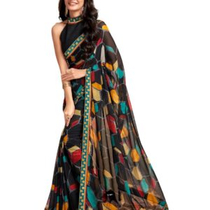 SIRIL Women's Lace & Printed Chiffon Saree with Blouse