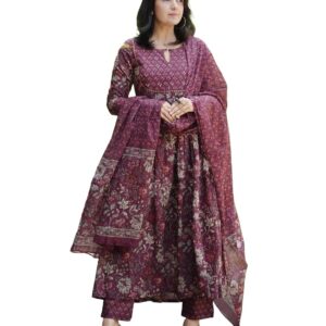 Alvami Women Anarkali Kurta and Pant Set With Dupatta