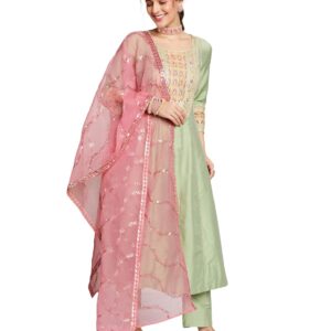 Amazon Brand - Myx Women's Embroidered Anarkali Kurta Set with Organza Dupatta (Available in Plus Sizes)