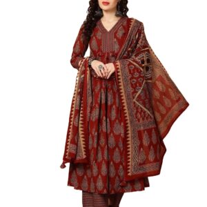 KLOSIA Women Viscose Printed Kurta Pant Dupatta Set