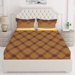 Layers Lombardy 100% Cotton Bedsheet Set for All Seasons - Lightweight, Moisture Absorbent, Machine Washable & Easy to Care - Gift for Housewarming & More - 140 TC - Queen Size (Brown)