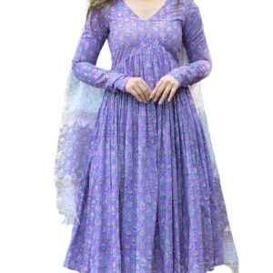Nermosa Women Printed Anarkali Kurta and Pant Set with Dupatta