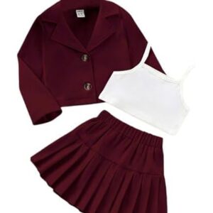 Three Piece Co ord Set Dress for Girls Jacket Top and Skirt Polyester Open Front Suits Set | casual wear | 3-piece girls outfit | Stylish outfit for girls