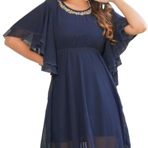 Yash Gallery Women Fit And Flare Midi Floral Embroidered Asymatric Dress