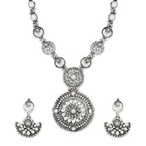 ZAVERI PEARLS Ethnic Choker Necklace for Women (Silver) (ZPFK6302)