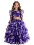 Elegant & Dreamy! Naixa Girls Navy Blue Printed Organza Lehenga Choli Set – Perfect for Every Festive Occasion
